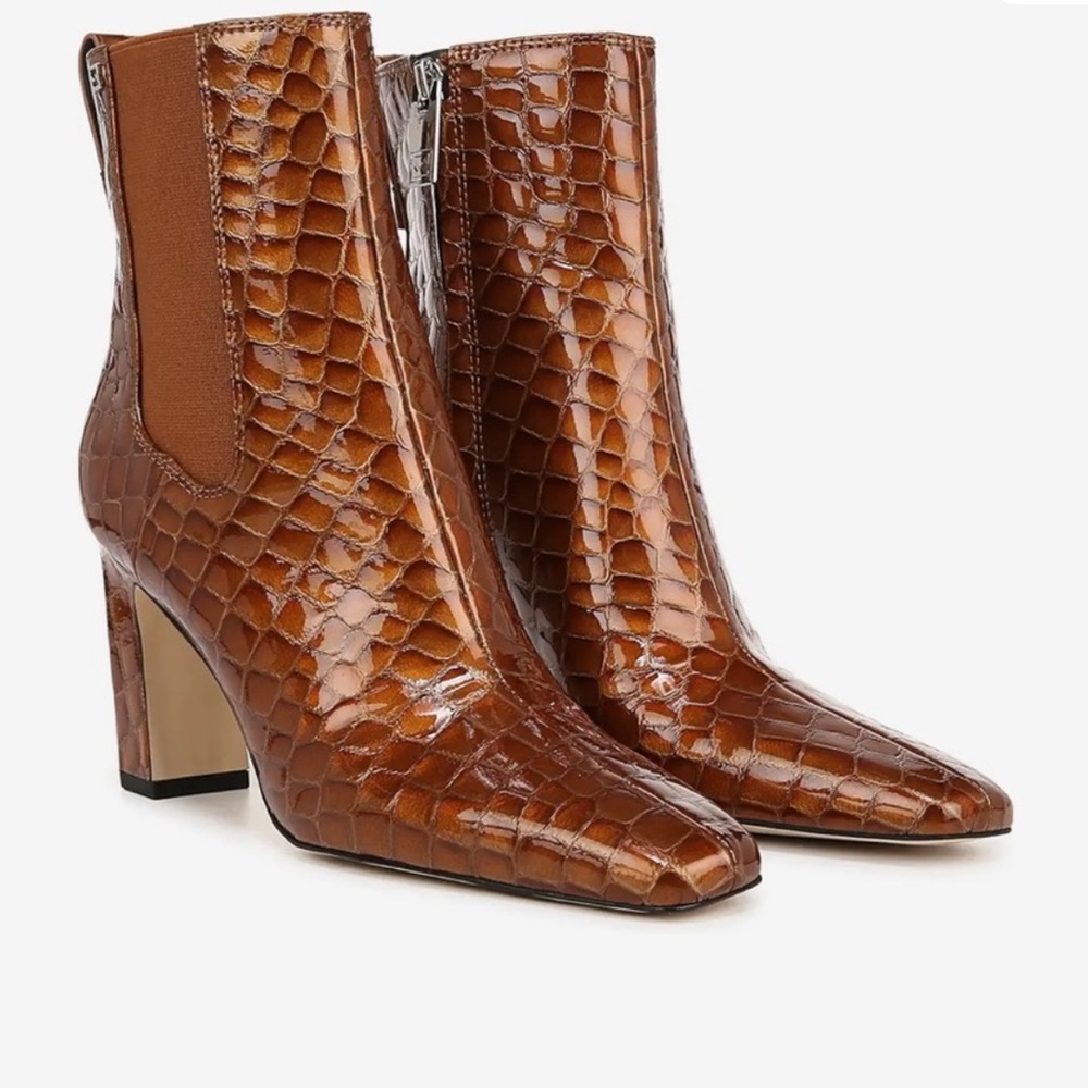 🆕 Franco Sarto Cedar Brown Croc Embossed Ankle Boot